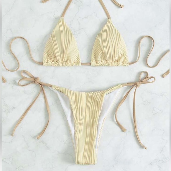 Shein Textured Triangle Tie Side Bikini - Picture 1 of 5